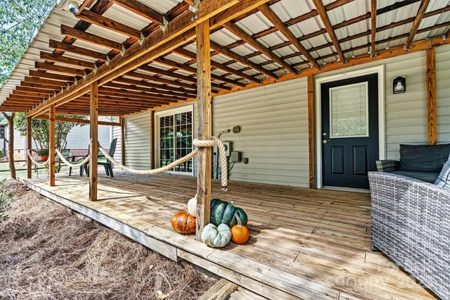 a front view of a house with patio