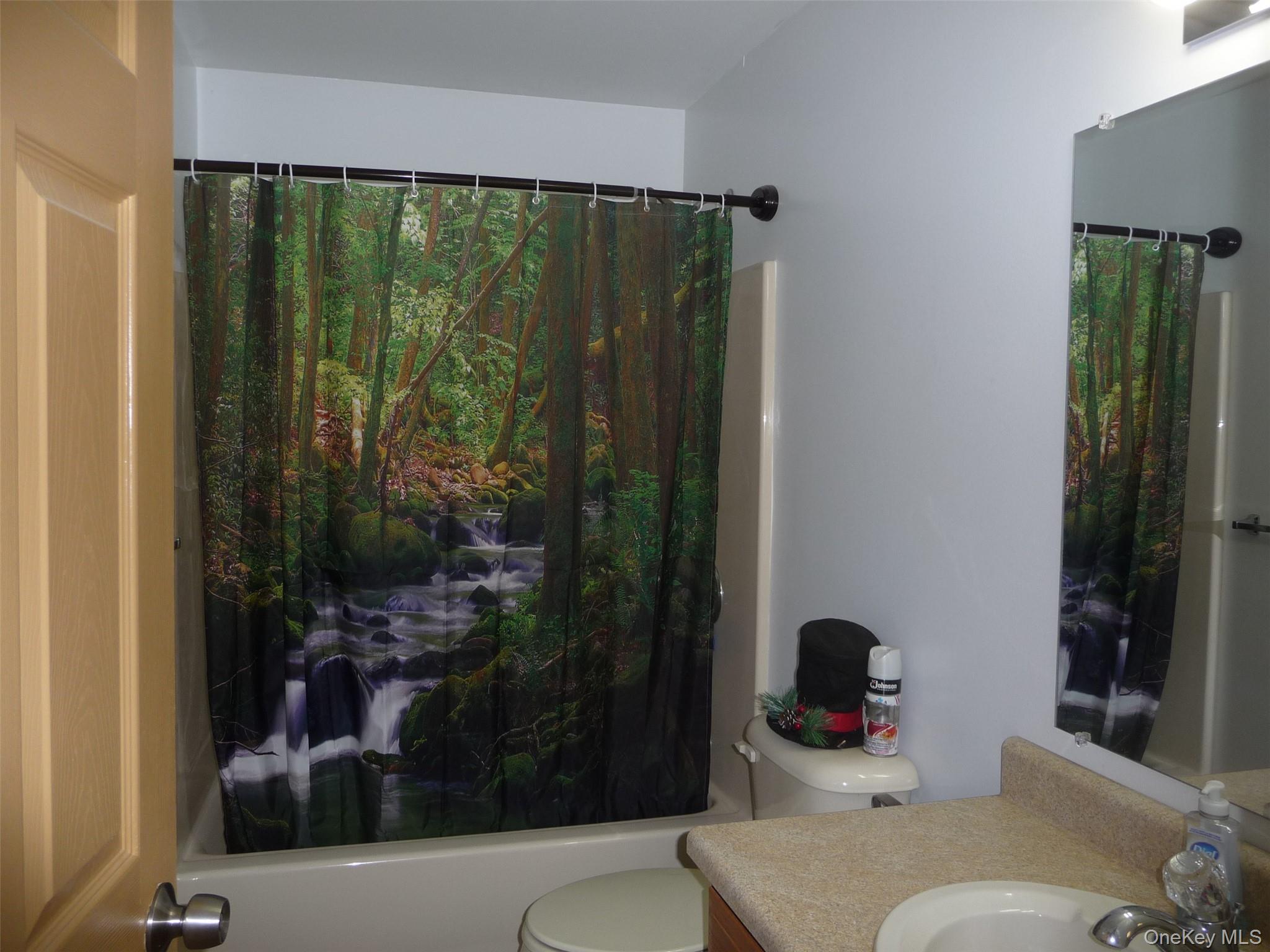 173 Franke Road Huguenot, NY 12746 - Photo 10 of 39 a bathroom with a shower curtain and a sink with mirror