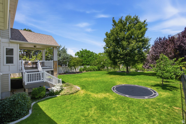 1263 East 1200th South Springville, UT 84663 - Photo 48 of 60 Expansive green lawn featuring mature trees and a covered deck with white railings
