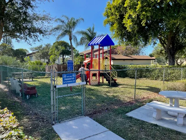 a view of a park with slide