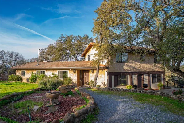 a view of a park with large trees