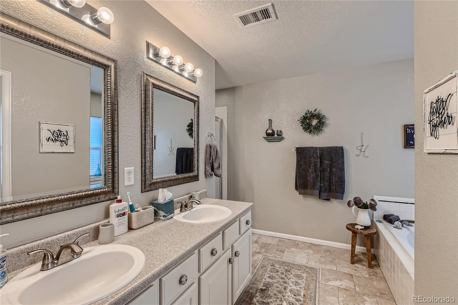 166 Whitehaven Circle Highlands Ranch, CO 80129 - Photo 18 of 28 a bathroom with a sink double vanity and a mirror