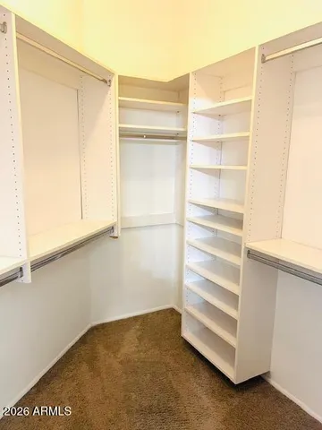 a view of walk in closet with empty racks