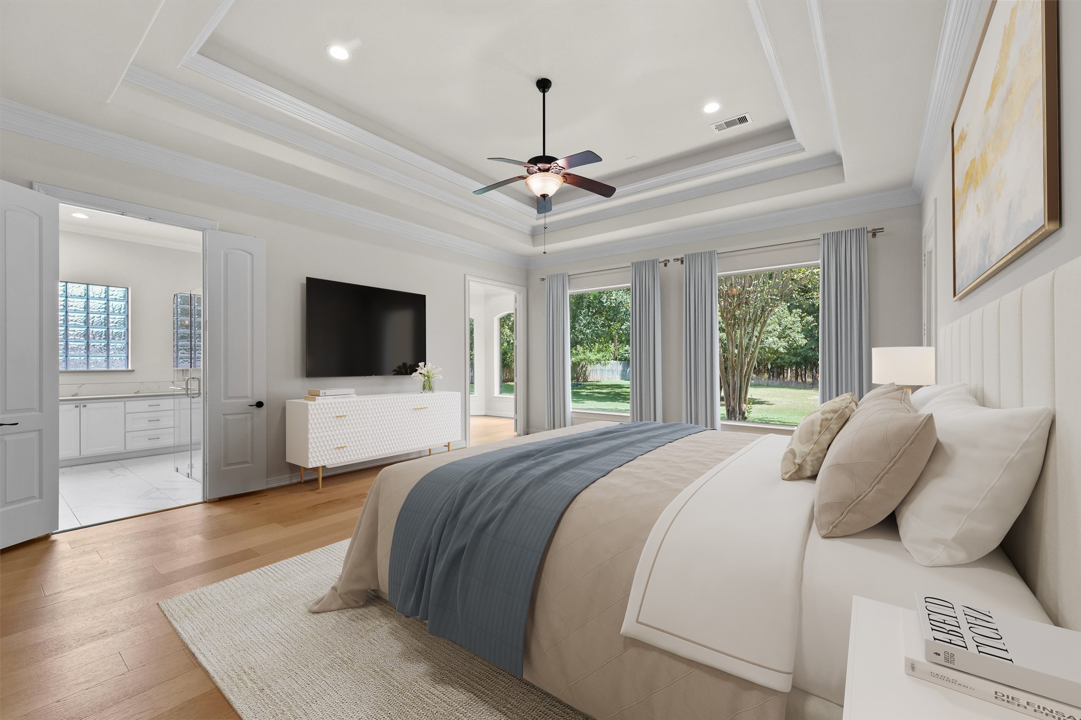 4102 Worthing Drive Fulshear, TX 77441 - Photo 12 of 30 a spacious bedroom with a bed and a flat screen tv