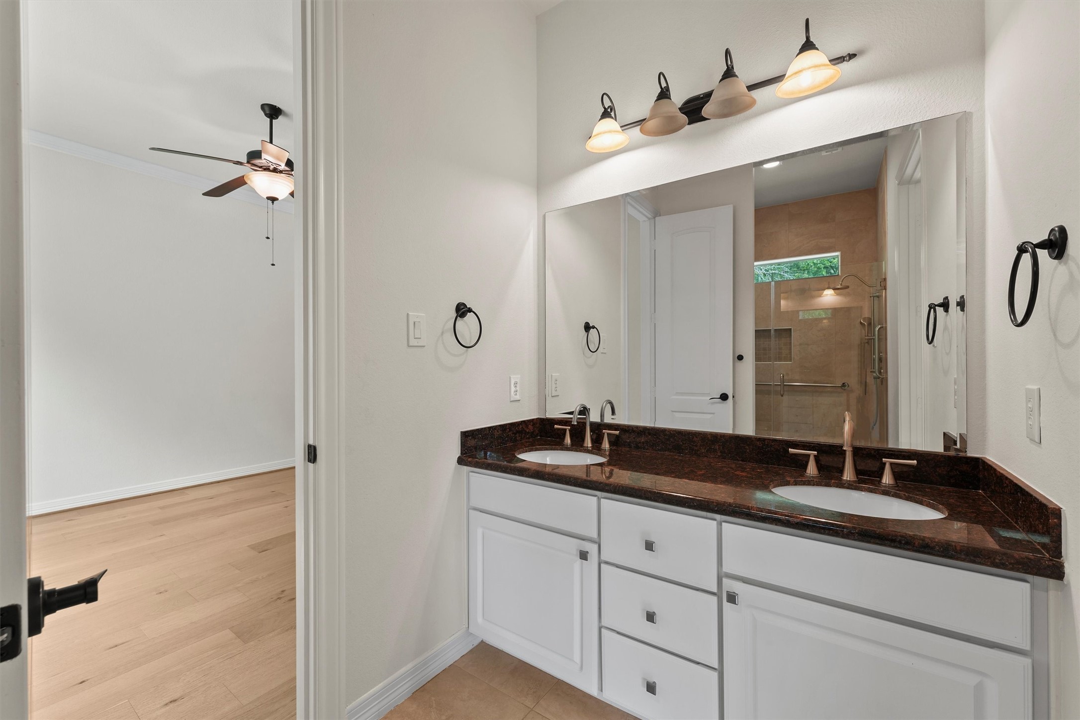 4102 Worthing Drive Fulshear, TX 77441 - Photo 19 of 30 a bathroom with a granite countertop sink and a mirror