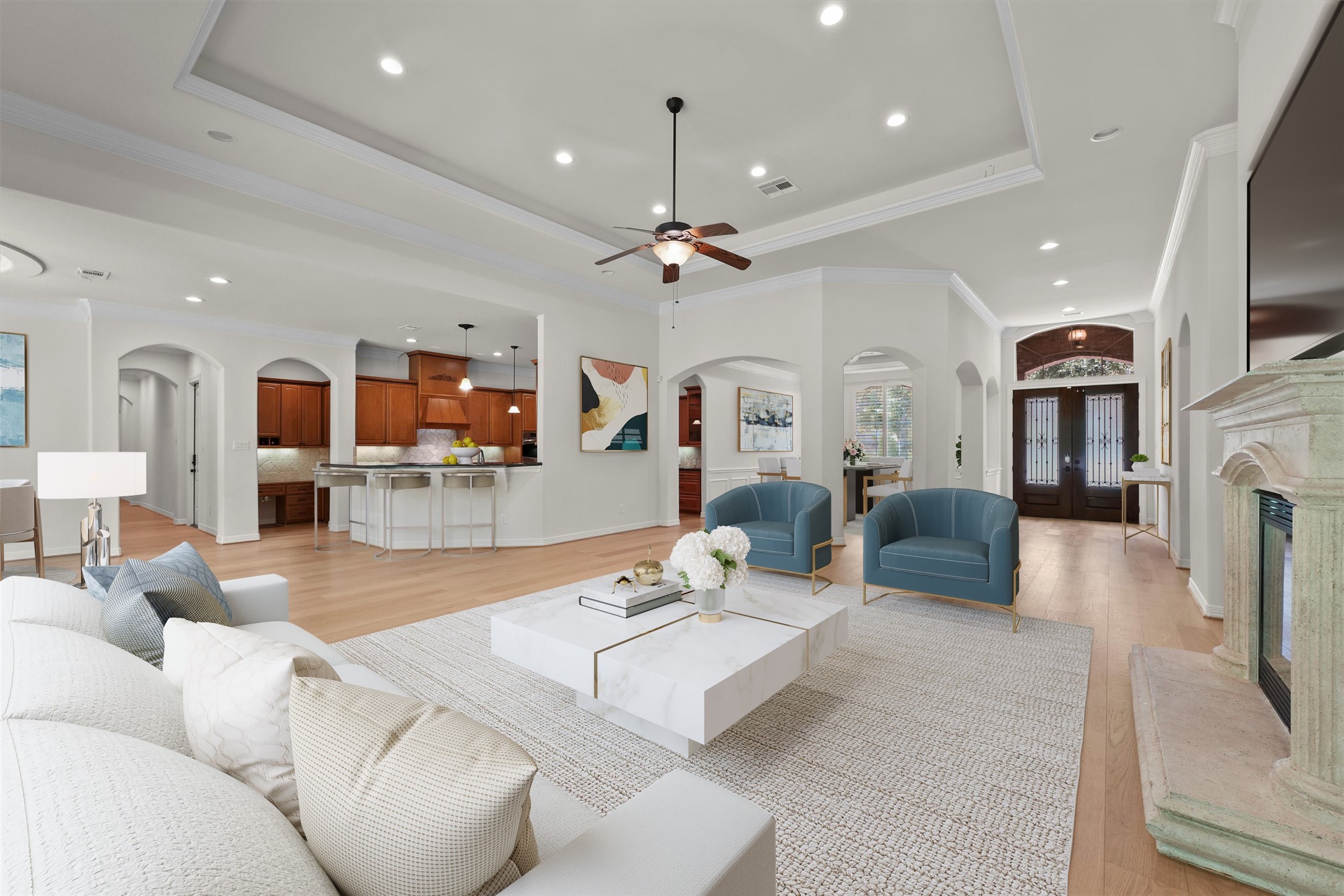 4102 Worthing Drive Fulshear, TX 77441 - Photo 6 of 30 a living room with fireplace furniture and a flat screen tv