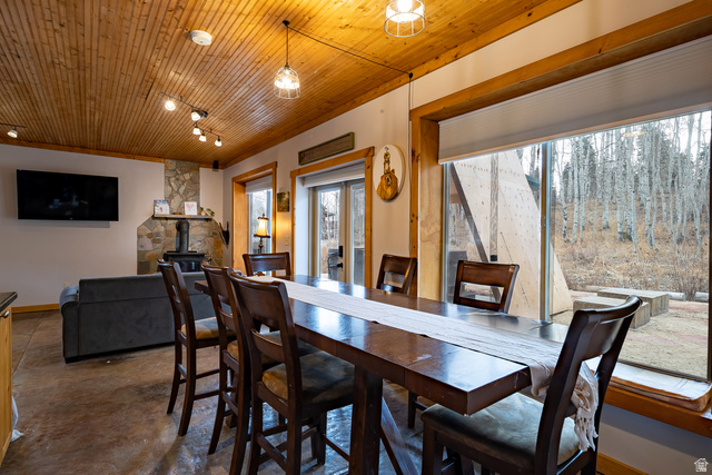 2029 West Tollgate Road Coalville, UT 84017 - Photo 10 of 36 Wood-paneled ceiling with recessed and track lighting