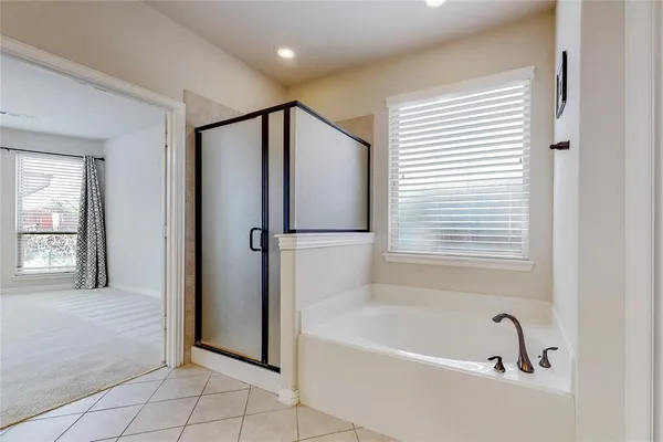 a bathroom with a bathtub and a shower
