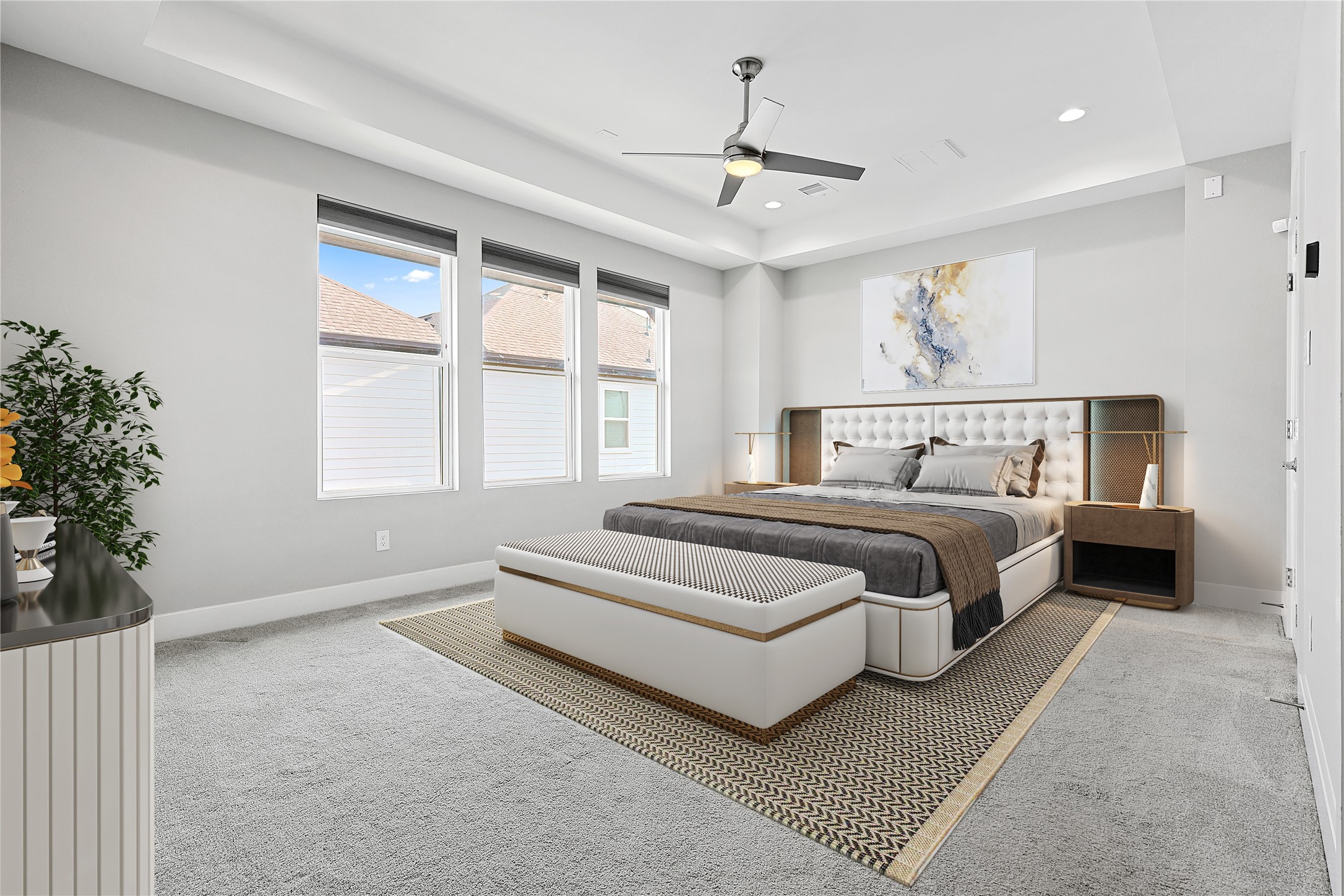 1222 Upton Street Houston, TX 77020 - Photo 18 of 41 a bedroom with a large bed and a chandelier