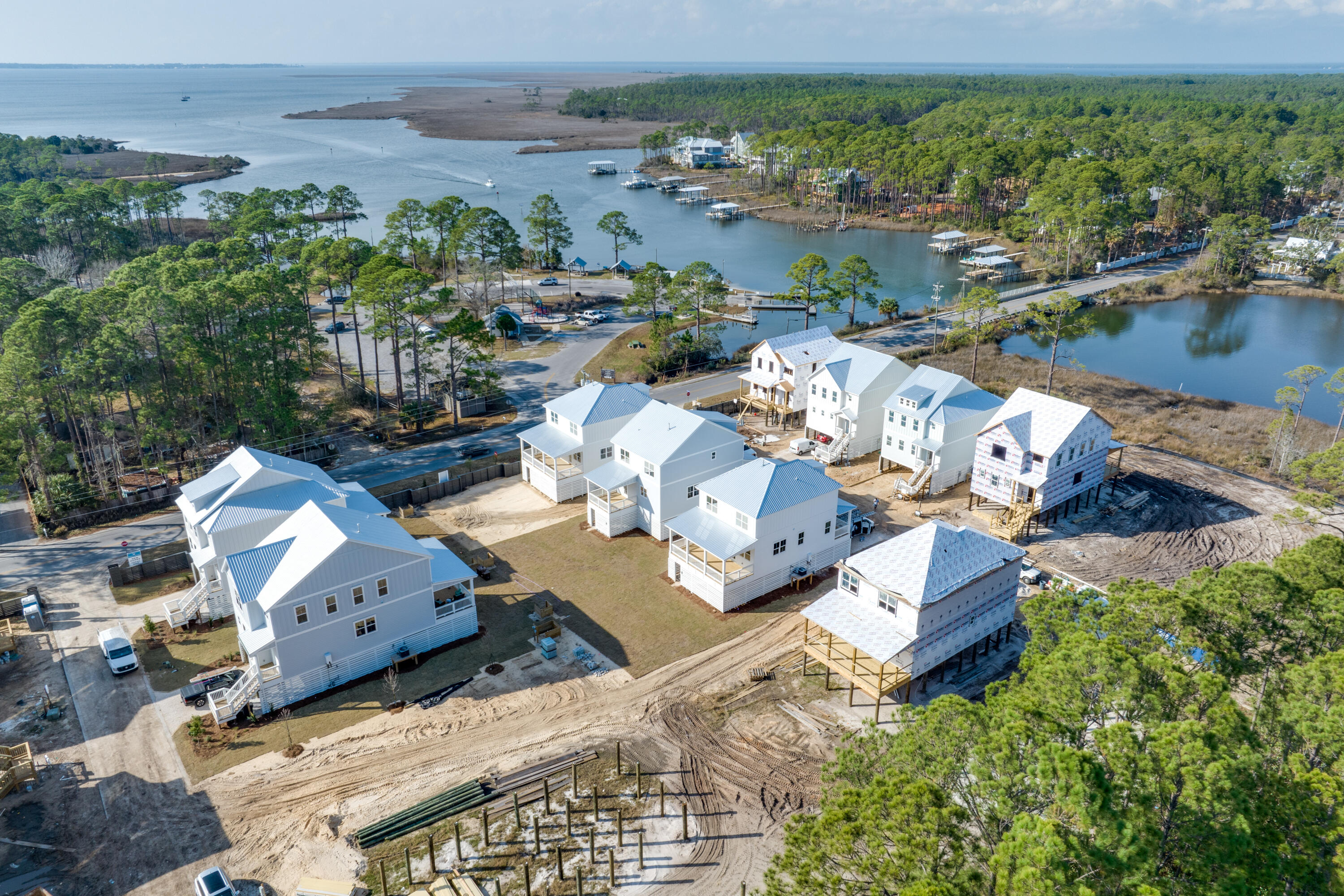 an aerial view of a house with a garden