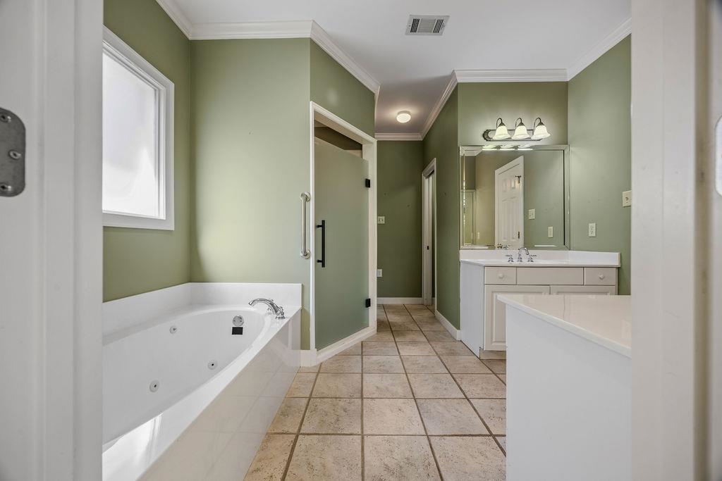 8009 Fox Fern Road Germantown, TN 38138 - Photo 30 of 40 a bathroom with a bathtub a sink a mirror and a shower