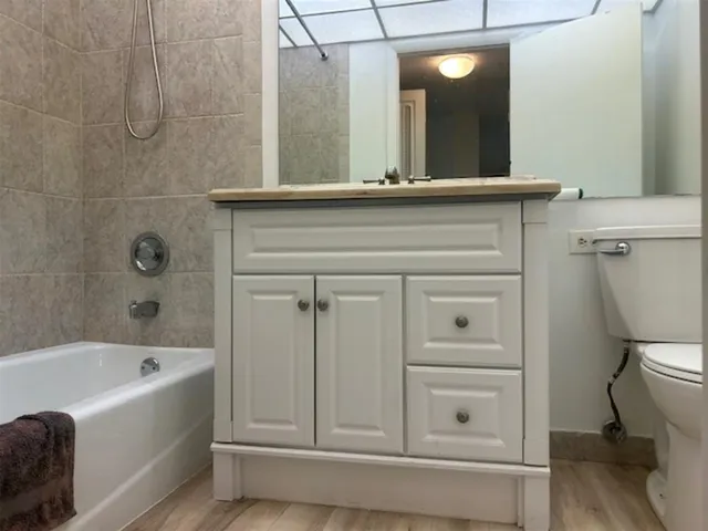 a bathroom with a bathtub a toilet and a sink