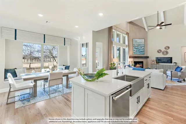 a dining room with wooden floor and window