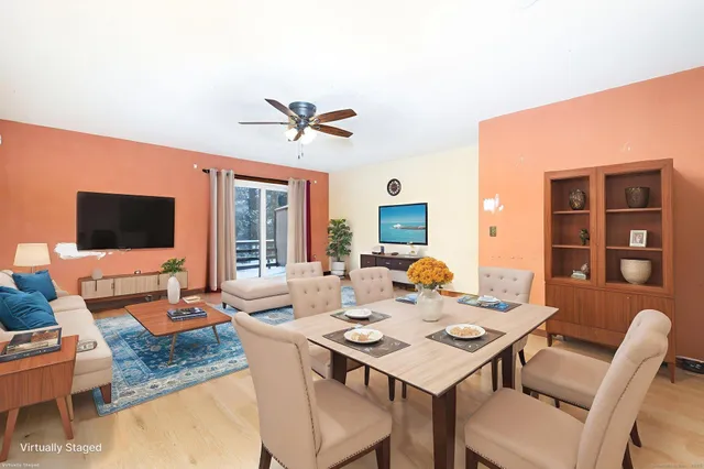 a view of a big room with closet and windows