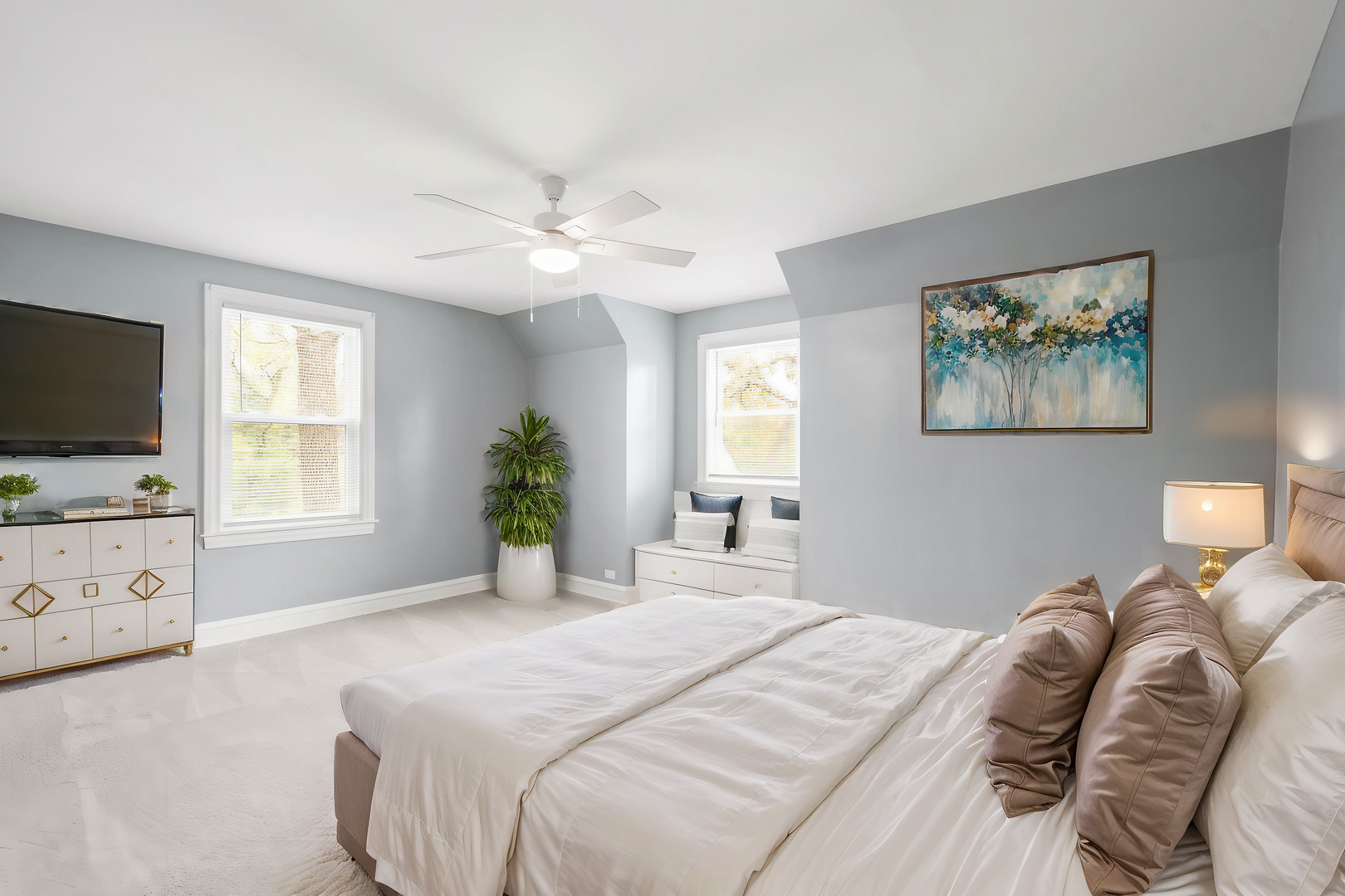 1600 Pine Road Homewood, IL 60430 - Photo 16 of 28 a bedroom with a bed and a flat screen tv