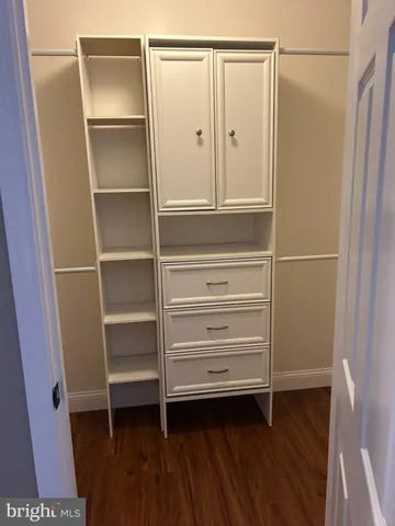 a view of walk in closet with empty racks