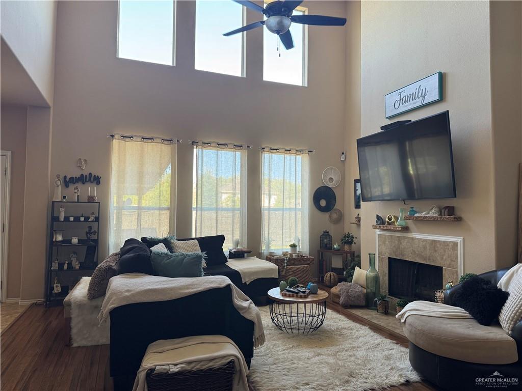 3407 San Angelo Street Mission, TX 78572 - Photo 18 of 40 a living room with furniture a fireplace and a flat screen tv