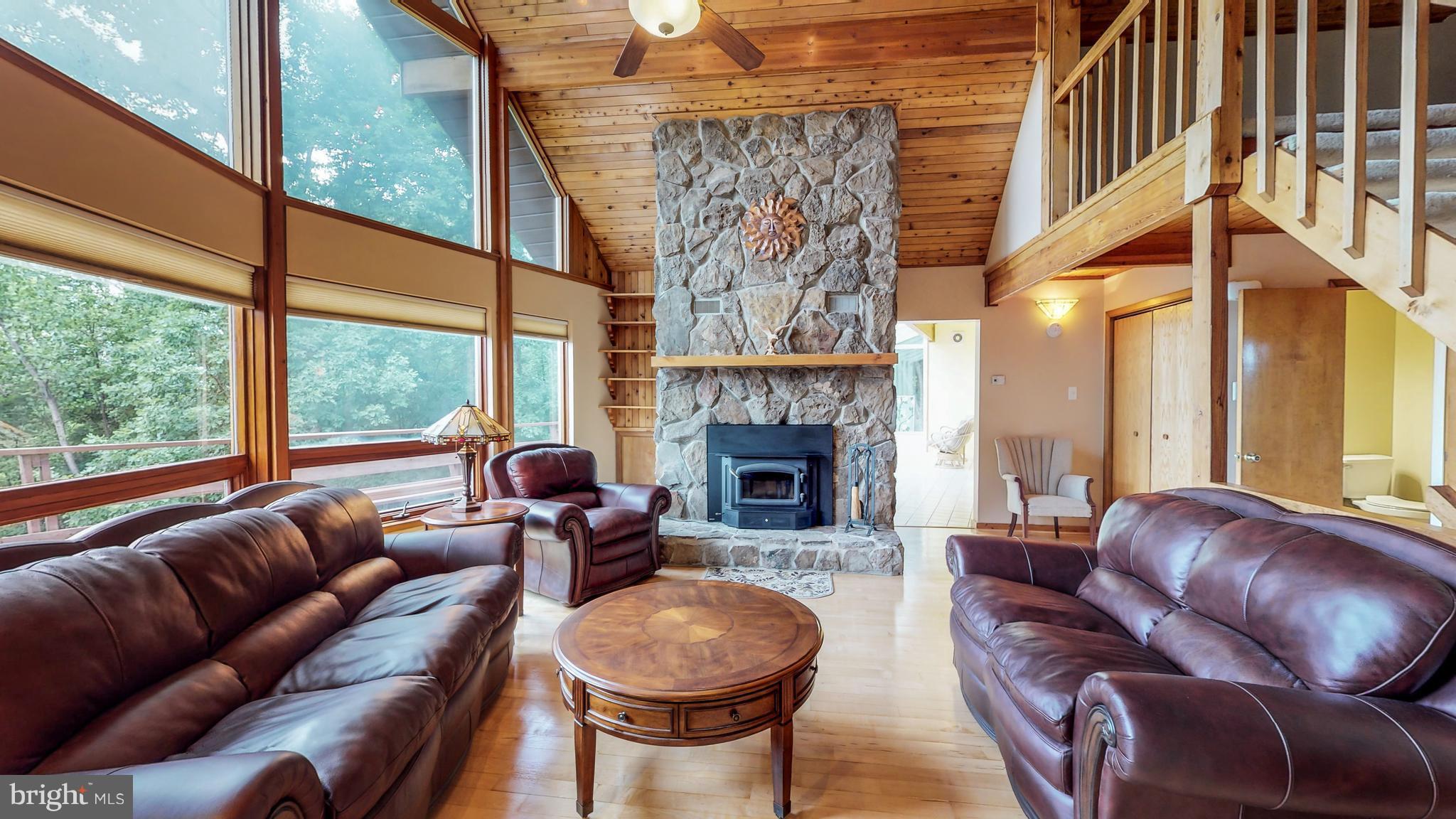 Tons of natural light and wood burning fireplace