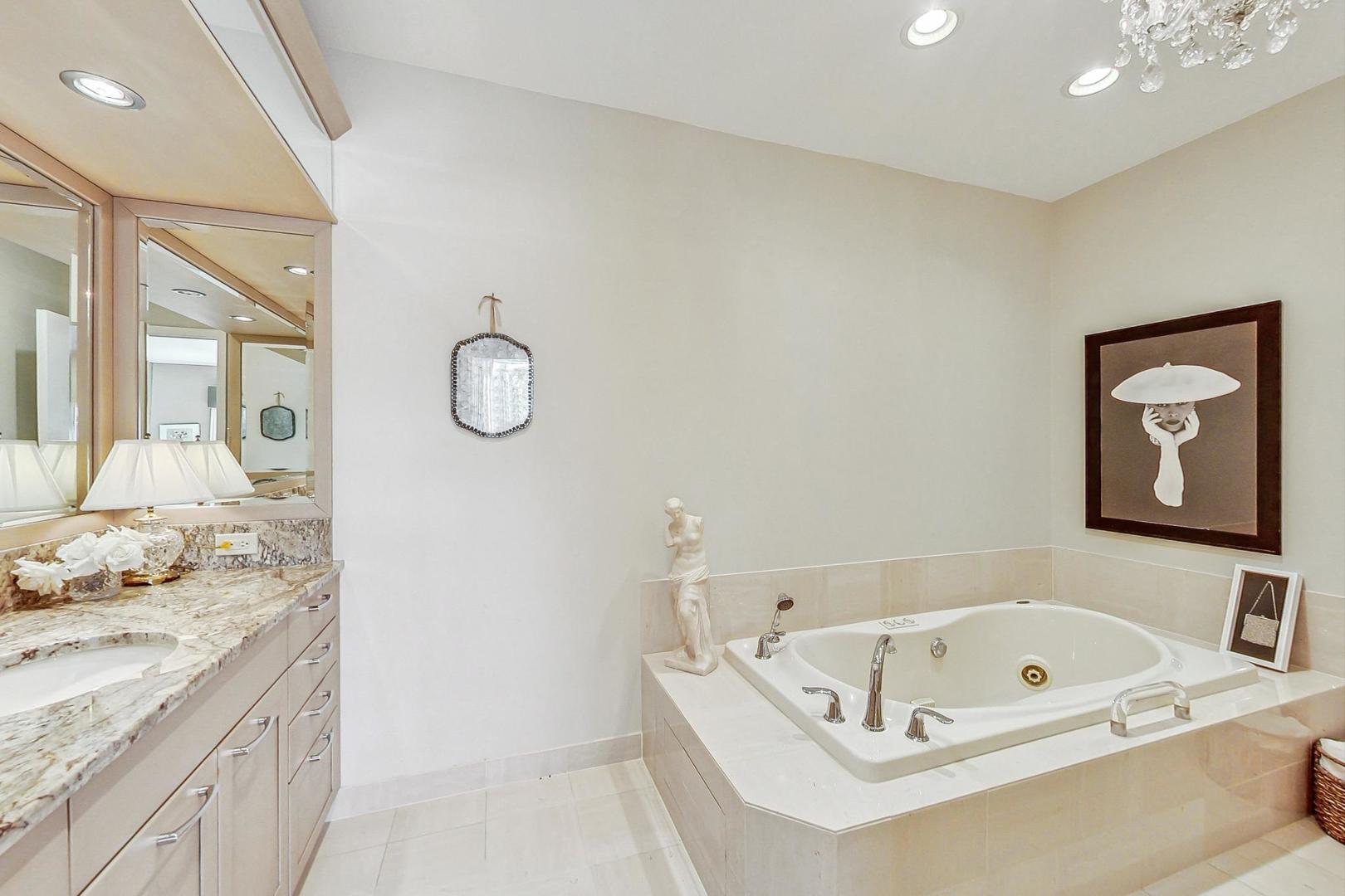 209 Rivershire Lane, Unit 503 Lincolnshire, IL 60069 - Photo 25 of 53 a bathroom with a tub sink and mirror