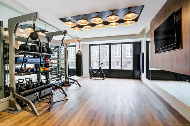 a view of a room with gym equipment