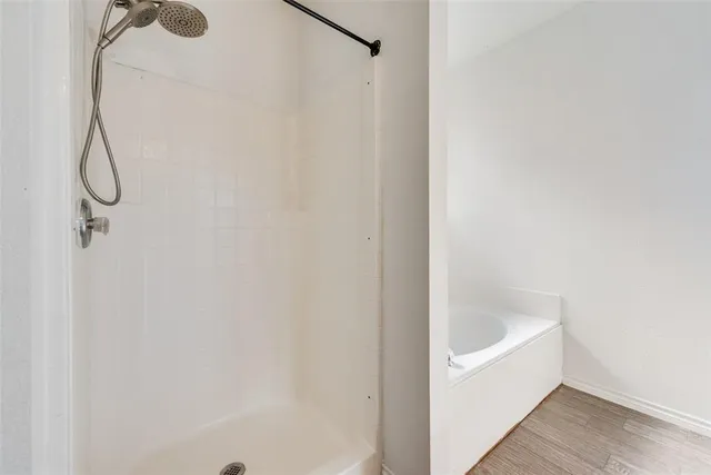 a bathroom with a bathtub