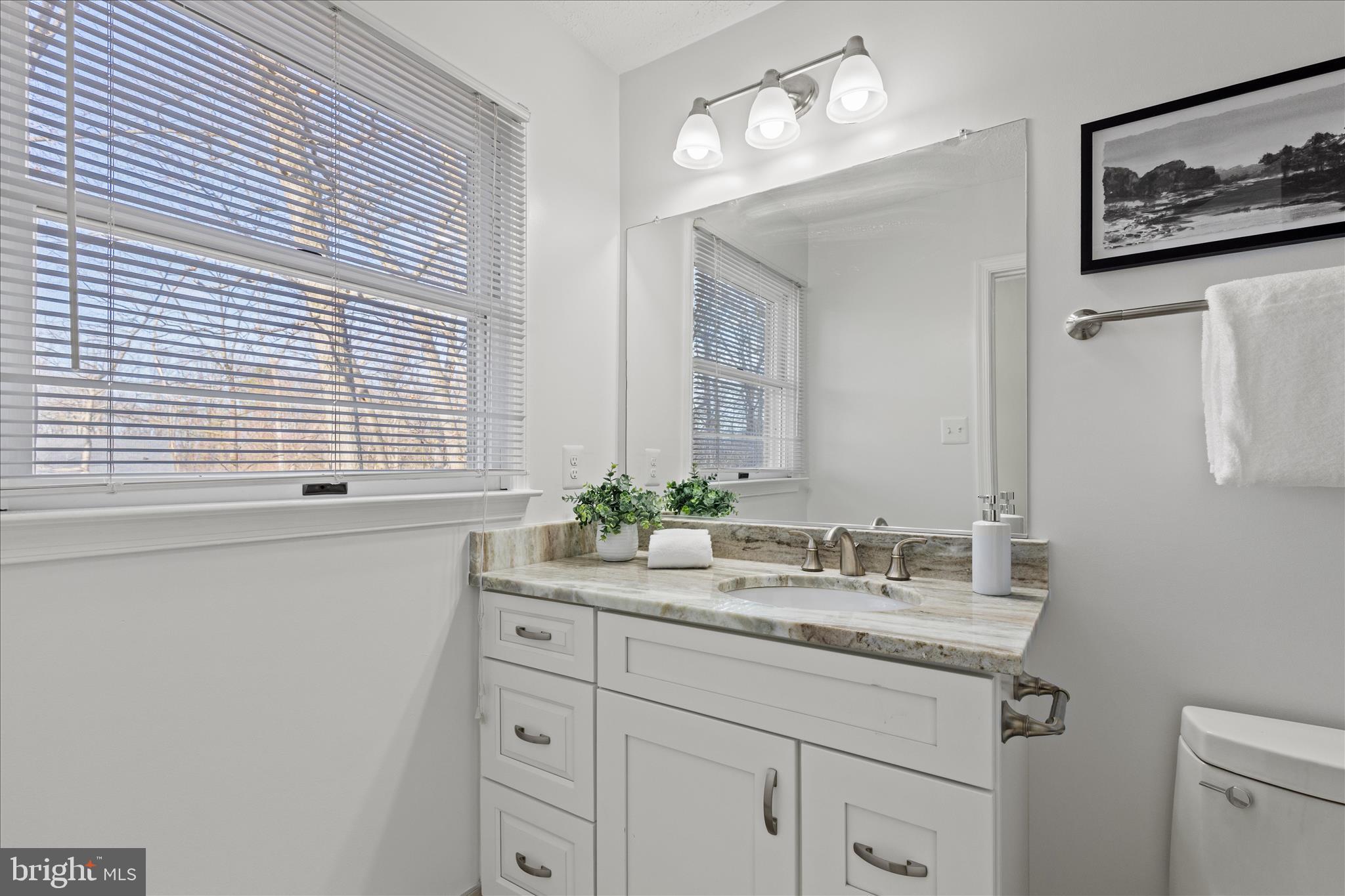 865 Moffett Forge Road Herndon, VA 20170 - Photo 30 of 62 a bathroom with a granite countertop sink a mirror and a window