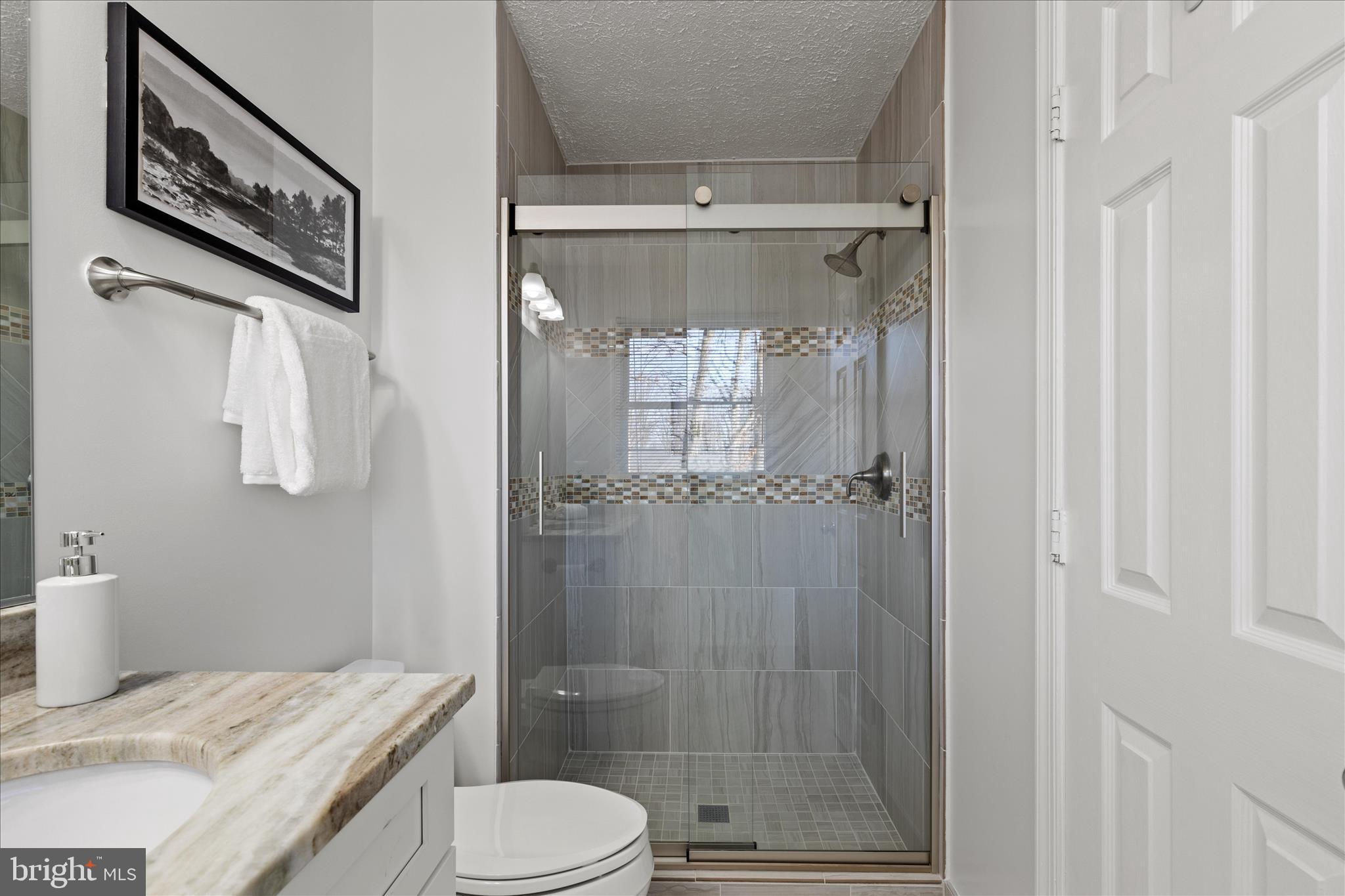 865 Moffett Forge Road Herndon, VA 20170 - Photo 31 of 62 a bathroom with a granite countertop toilet a sink and shower