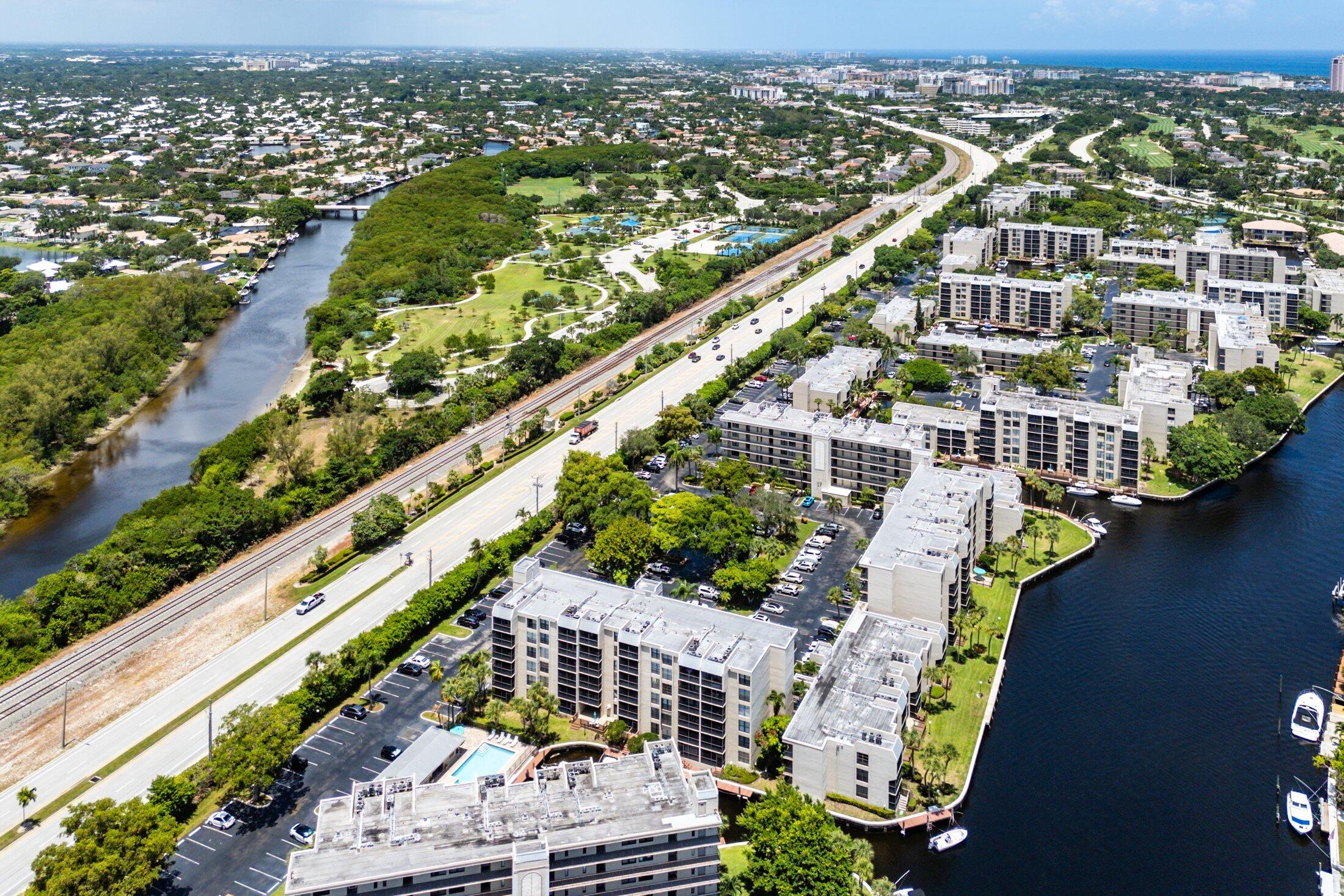 17 Royal Palm Way, Unit 504 Boca Raton, FL 33432 - Photo 38 of 44 an aerial view of residential building and lake view