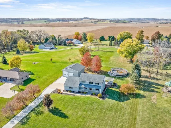 front view of a house with a patio