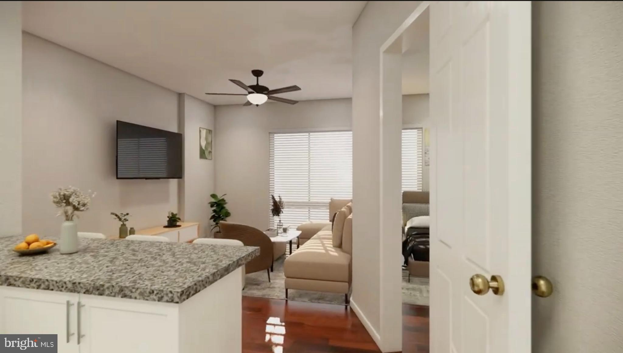 950 25th Street Northwest, Unit 607N Washington, DC 20037 - Photo 4 of 36 a en suite bathroom with a granite countertop sink and a mirror