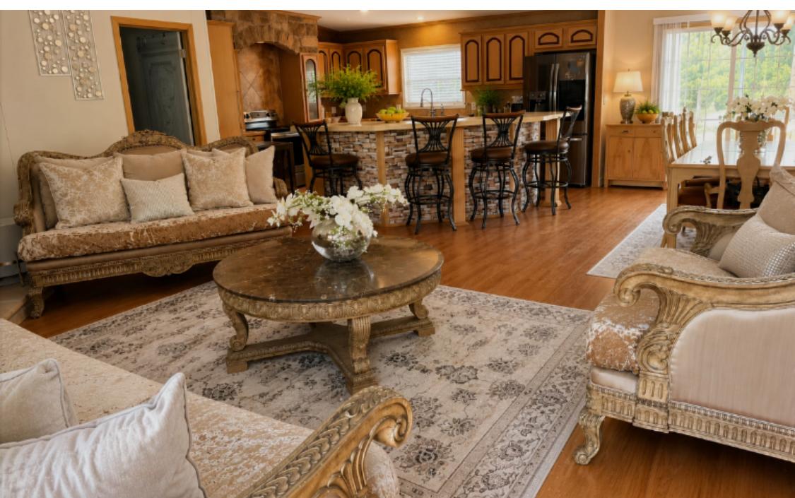 438 Kellar Road Smithville, TX 78957 - Photo 10 of 30 Natural wood flooring complements this inviting open-concept living space, featuring a cozy living room, a convenient kitchen island, and a well-lit dining area.