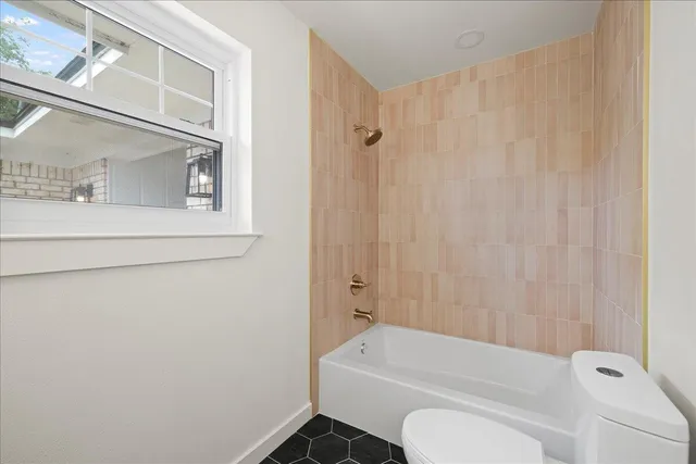 a bathroom with a toilet and a bathtub