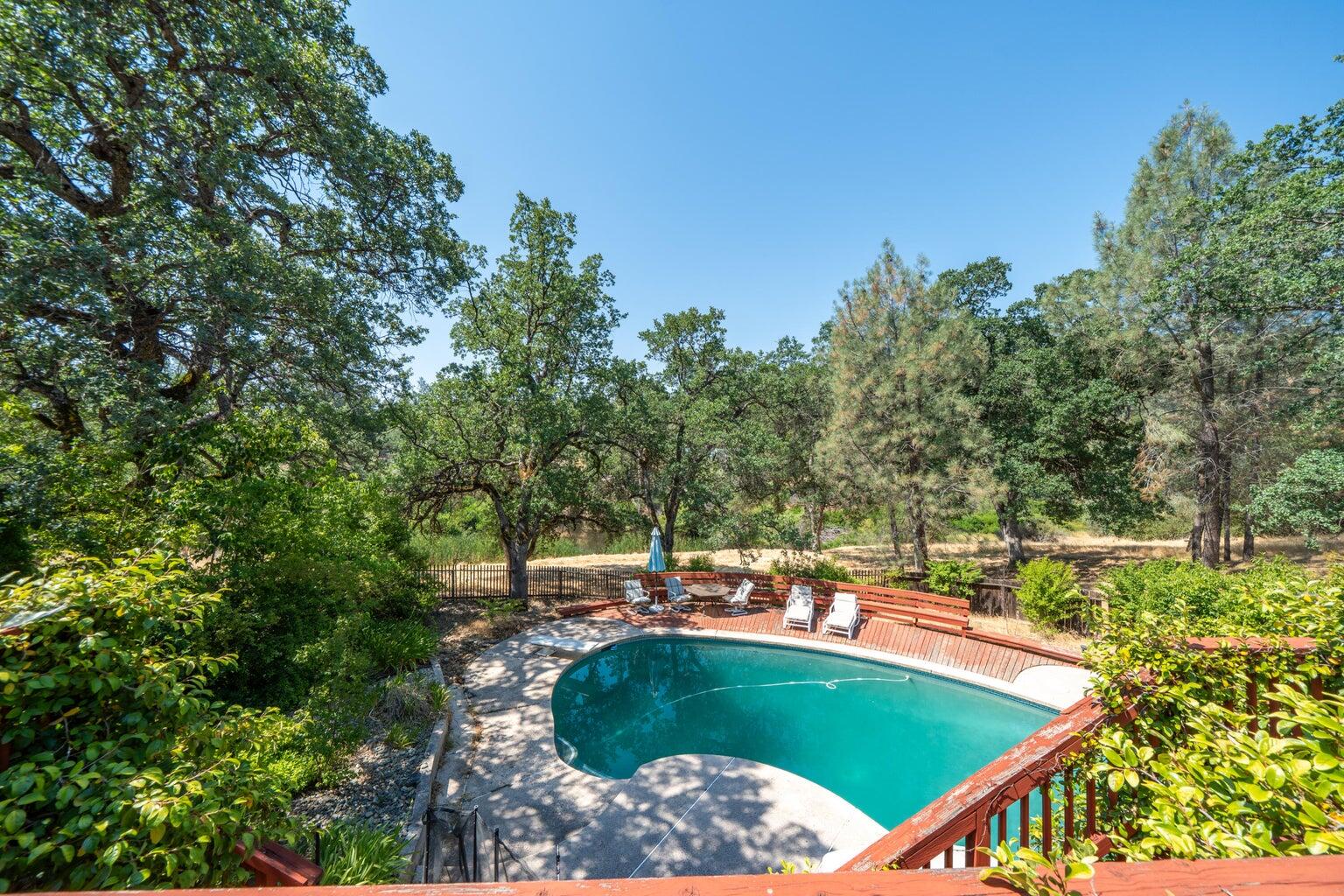 8846 Goldstone Lane Redding, CA 96001 - Photo 52 of 64 a view of a swimming pool with a yard and plants
