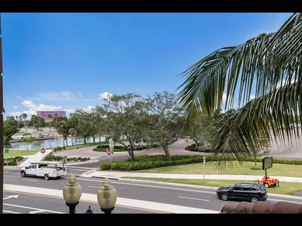 a view of a hallway with wooden floor and a potted plant
