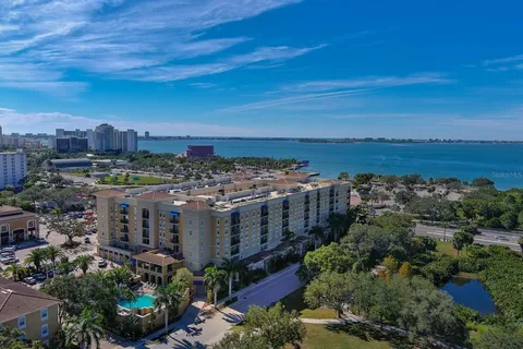 a city view with tall buildings