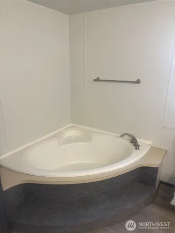a bathroom with a bathtub