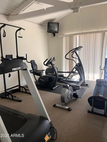 a view of a room with gym equipment