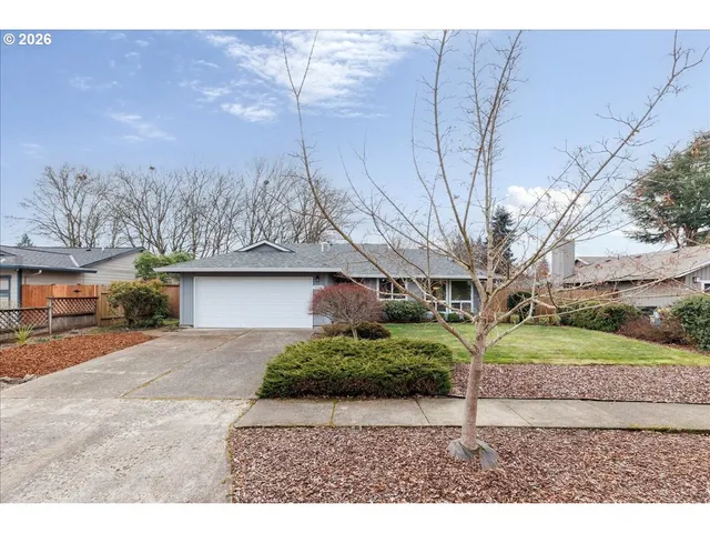 a backyard of a house with a garden and plants