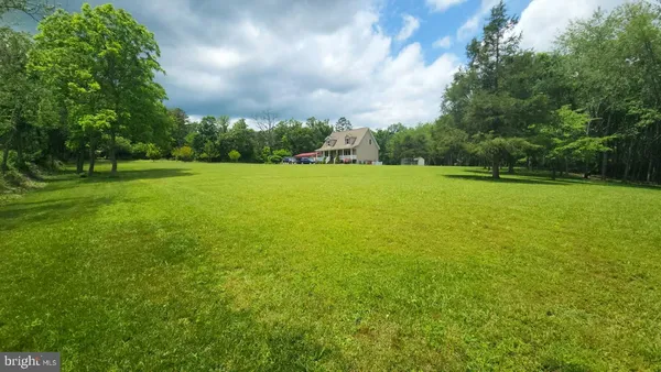 a view of field and trees in the background