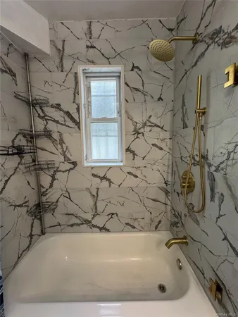 a bathroom with a bathtub