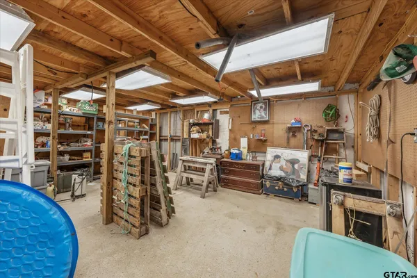 a view of a storage area with racks
