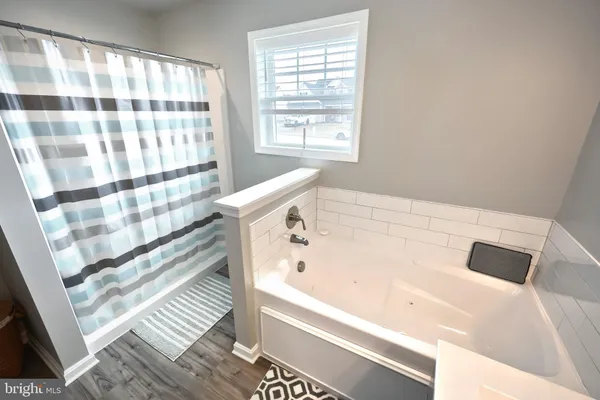 a bathroom with a bathtub and a shower
