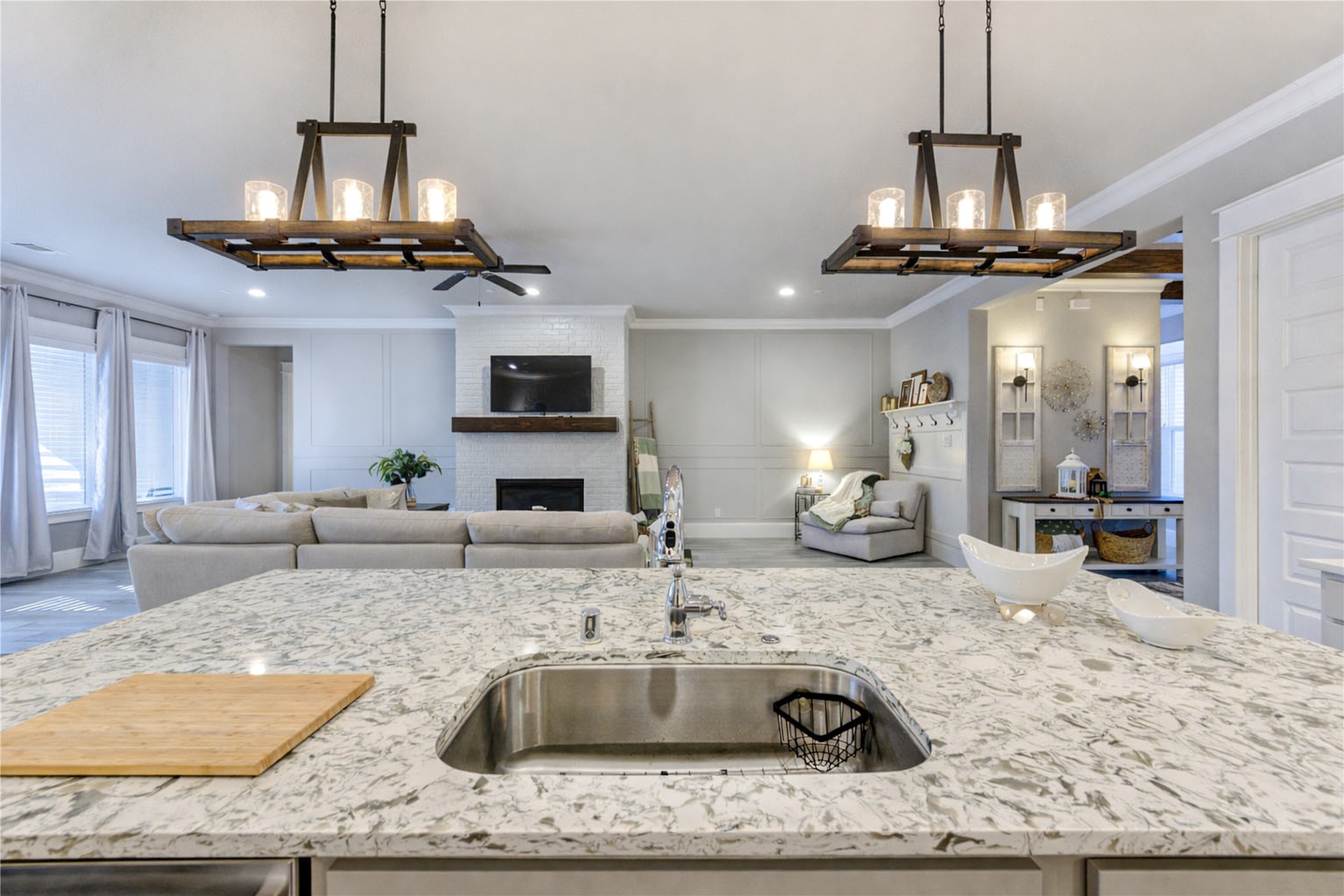 2160 Rope Maker Road Conroe, TX 77384 - Photo 15 of 43 a view of a kitchen with granite countertop a sink a counter top space appliances and cabinets