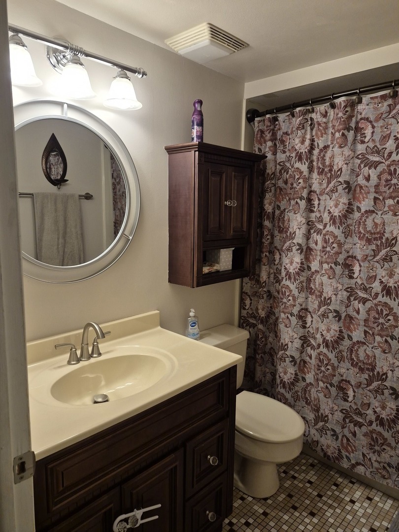 8216 Mulberry Court, Unit 8B Palos Hills, IL 60465 - Photo 10 of 22 a bathroom with a sink a toilet and a mirror