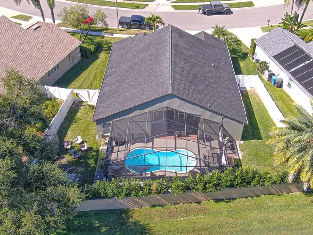 an aerial view of a house