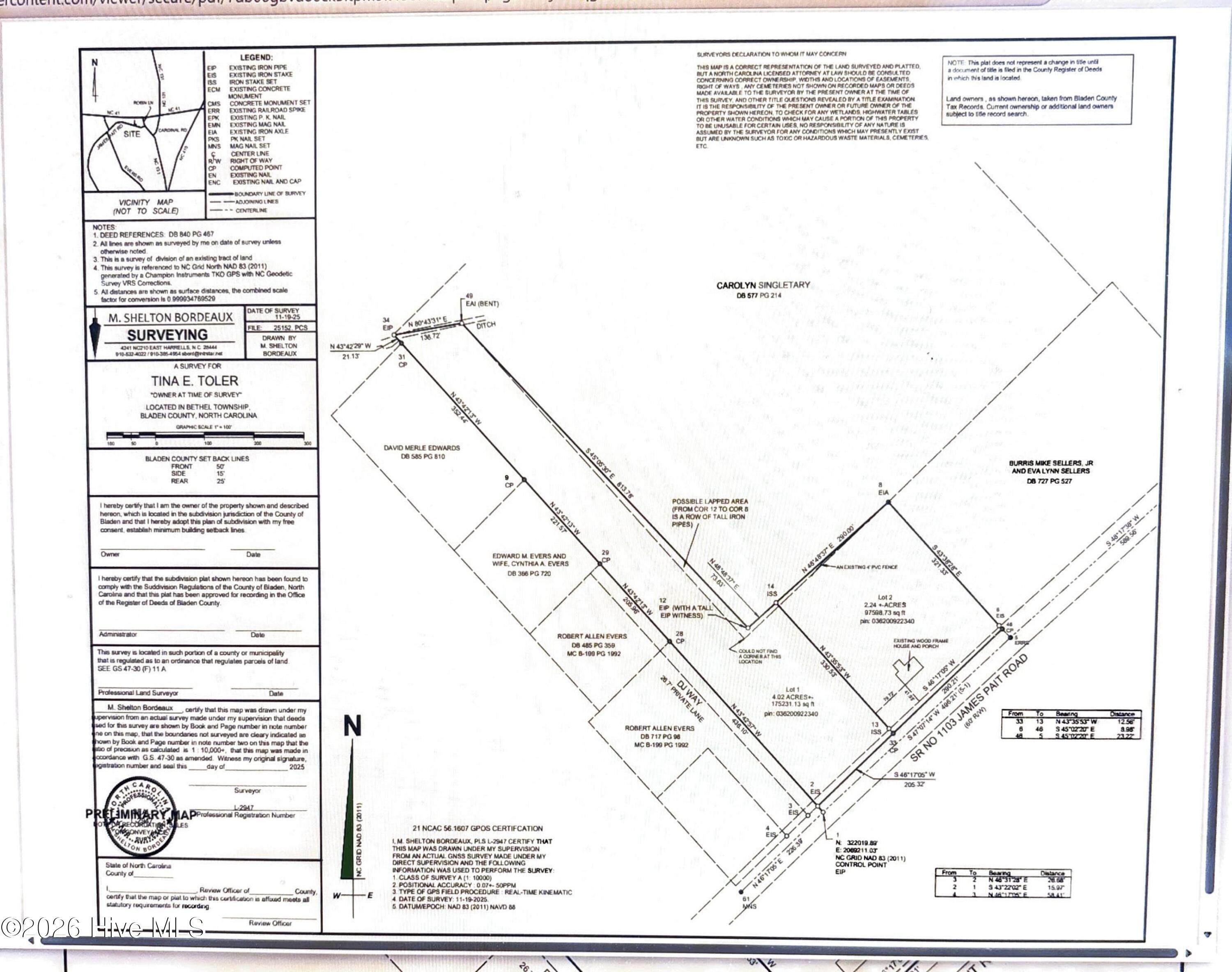 780 James Pait Road Bladenboro, NC 28320 - Photo 2 of 2 Survey