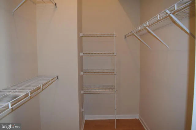a view of walk in closet with empty racks