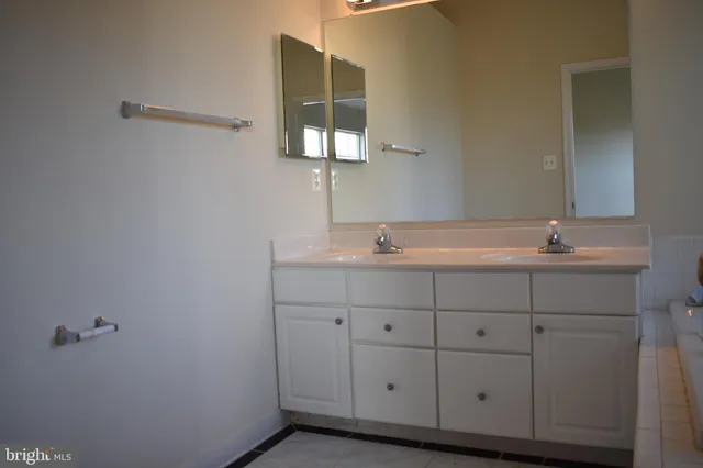 a bathroom with a sink and mirror