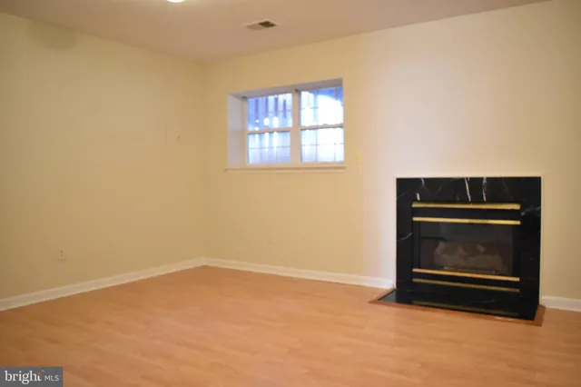 a room with a fireplace