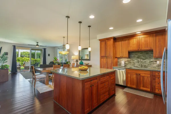 a kitchen with lots of counter top space